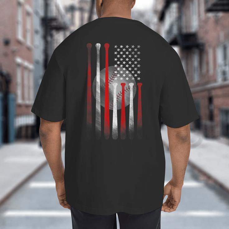 Vintage Baseball American Flag Classic Fit Tee For Dad And Mom Big And Tall Men's T-Shirt Back Print