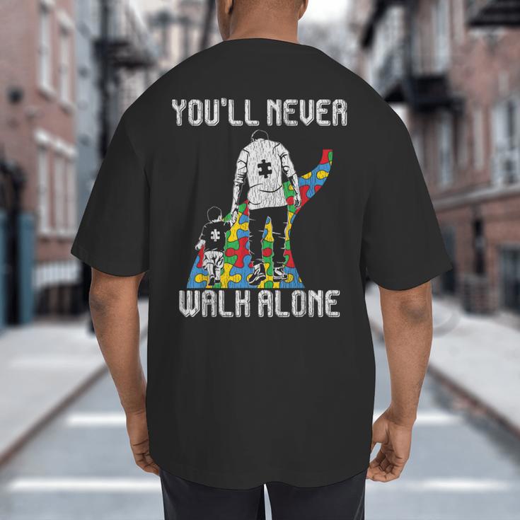 Vintage Father Son Family Autistic Kids Autism Awareness Dad Big And Tall Men's T-Shirt Back Print