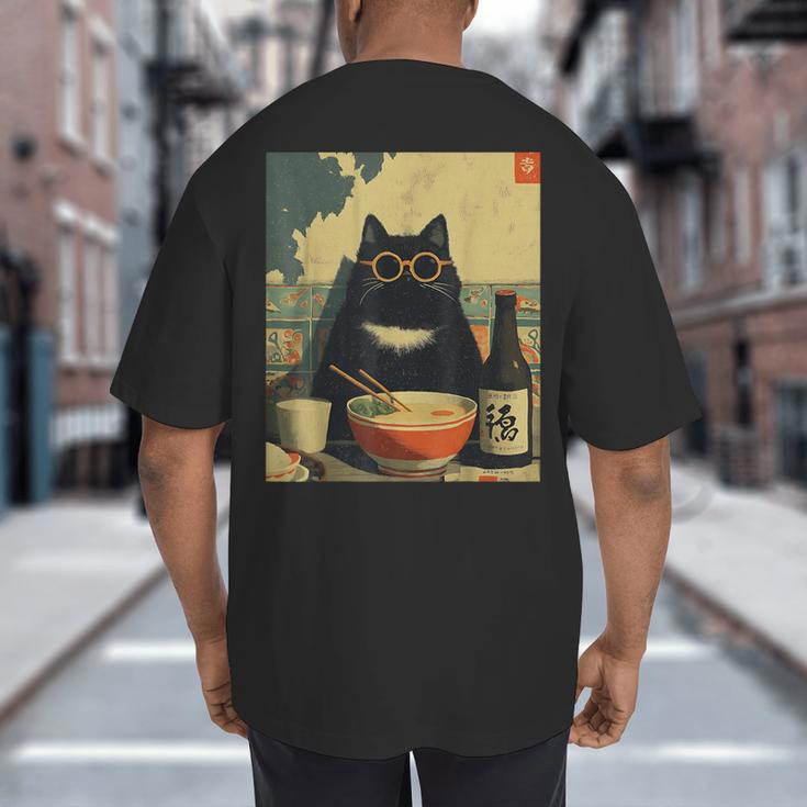 Vintage Japanese Cat Ramen Cat Dad Retro Graphic Women Big And Tall Men's T-Shirt Back Print