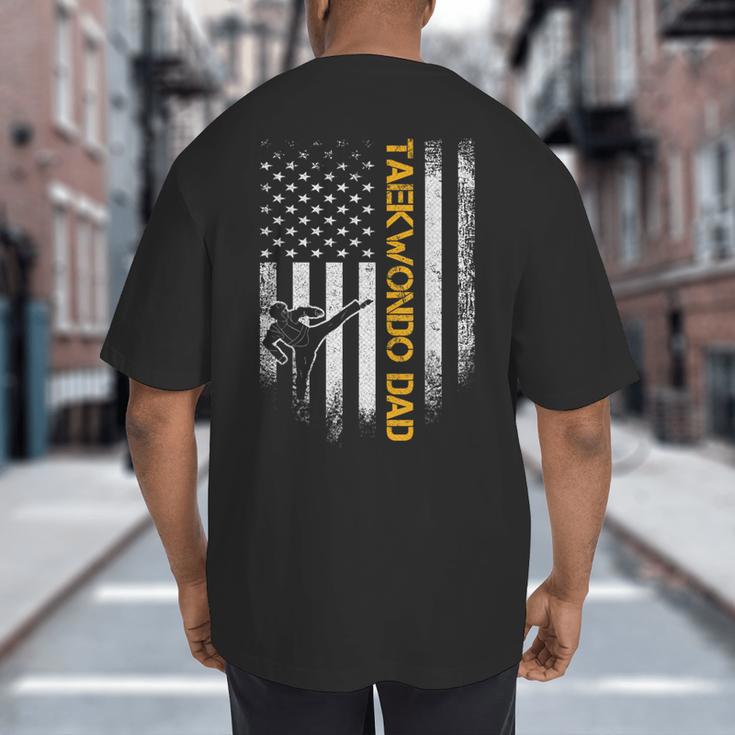 Vintage USA Flag Korea Taekwondo Training Dad Silhouette Big And Tall Men's T-Shirt Back Print