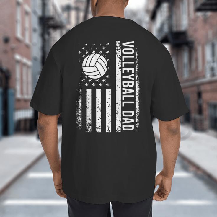 Vintage Volleyball Dad USA Flag Retro Fathers Day Daddy Papa Big And Tall Men's T-Shirt Back Print
