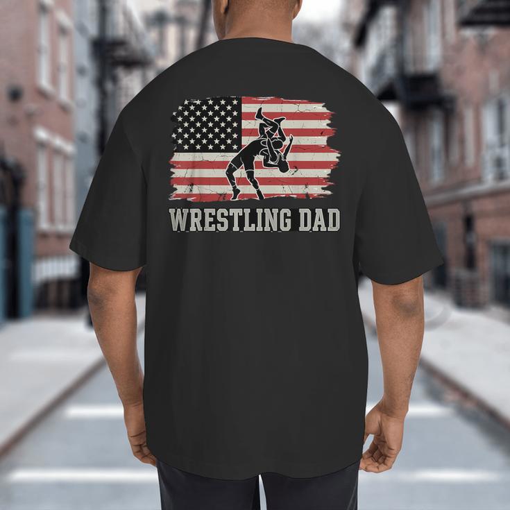 Wrestling Dad US Flag Fathers Day Retro Wrestling Fans Big And Tall Men's T-Shirt Back Print