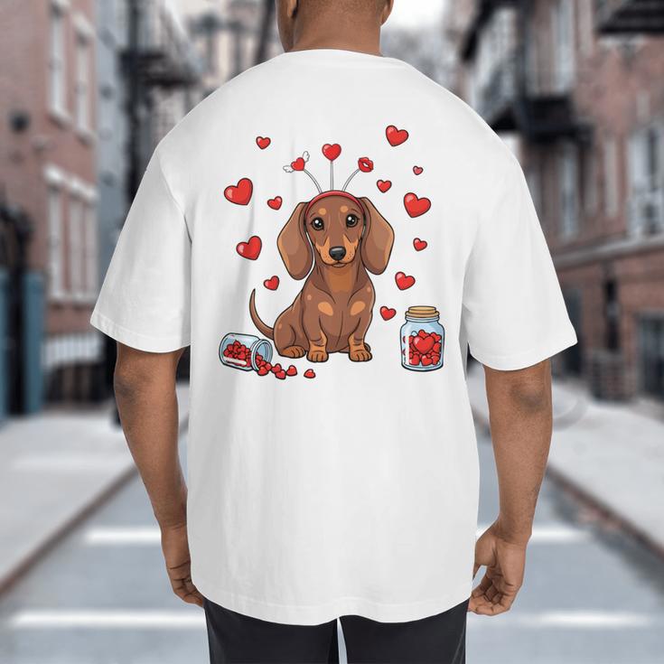 Cute Dachshund Valentine's Day Heart Love Dog Mom Dog Dad Big And Tall Men's T-Shirt Back Print