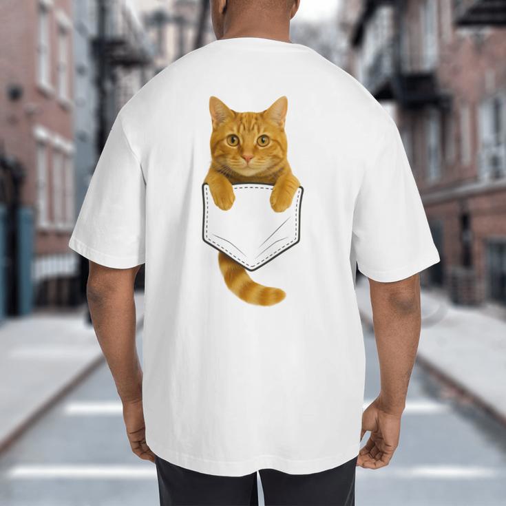 Cute Tabby Cat Pocket Cat Mom Cat Dad Cat Lover Big And Tall Men's T-Shirt Back Print