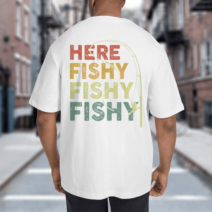 Fishing Here-Fishy Bass Fish Dad Big And Tall Men's T-Shirt Back Print Fishing Here-Fishy Bass Fish Dad Big And Tall Men's T-Shirt Back Print
