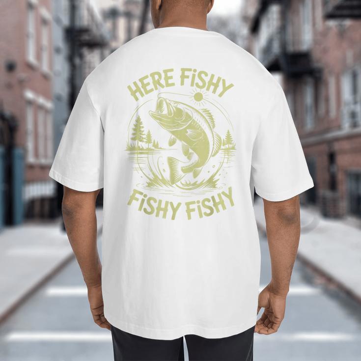 Men Here-Fishy Bass Fish Dad Fishing From Daughter Son Big And Tall Men's T-Shirt Back Print