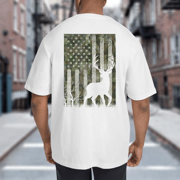 US Flag Deer Elk Buck Camoflage Hunting Hunter Dad Grandpa Big And Tall Men's T-Shirt Back Print