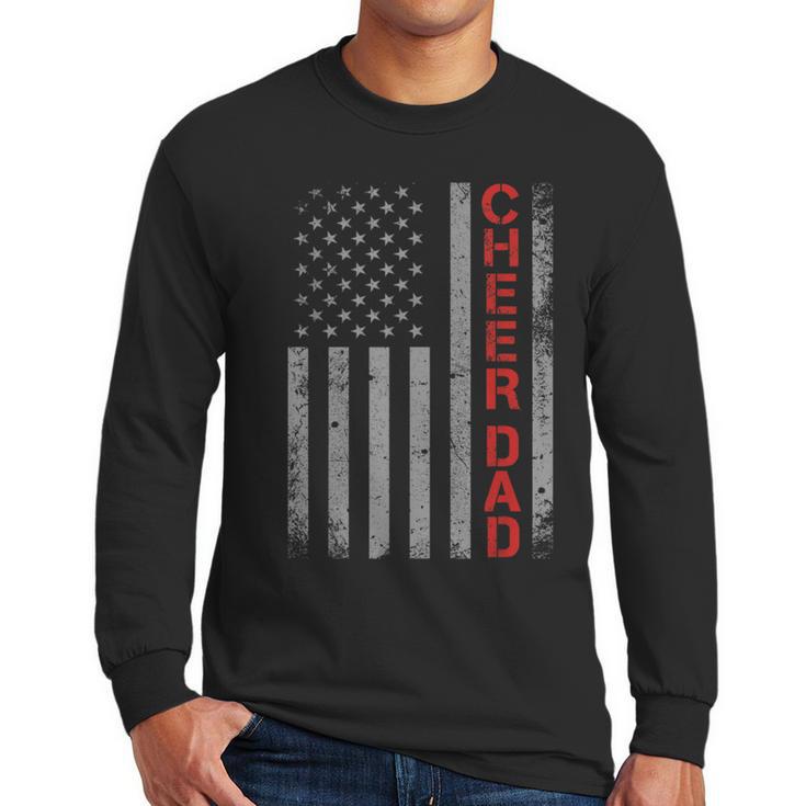 American Flag Cheer Dad Vintage Patriotic Father Cheerleader Men Long Sleeve T-Shirt