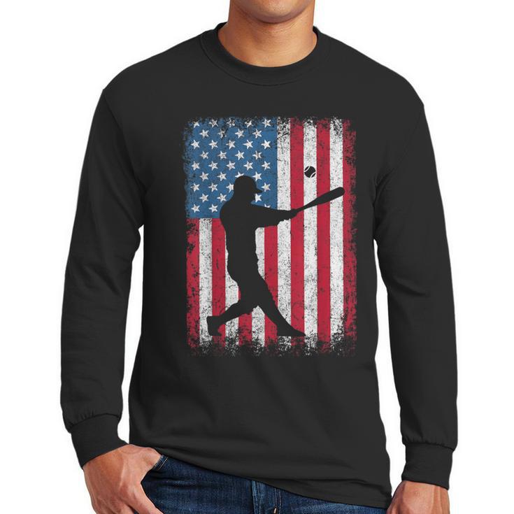 American Flag Vintage Baseball Flag Dad Mom Tee T-Shirt Men Long Sleeve T-Shirt
