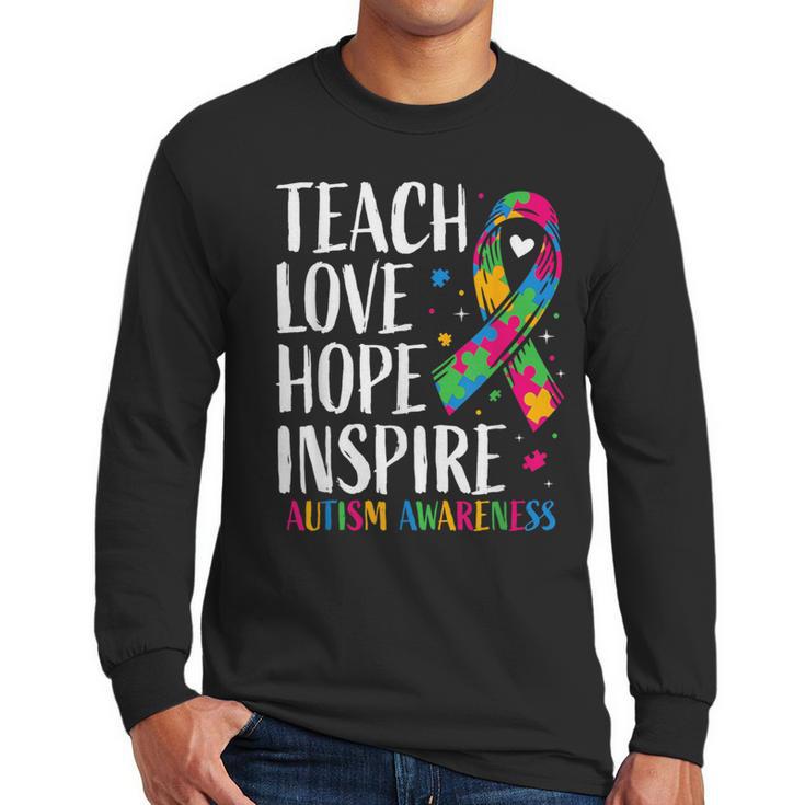 Autism Awareness Ribbon Mom Dad Kids Autistic Support Autism Men Long Sleeve T-Shirt