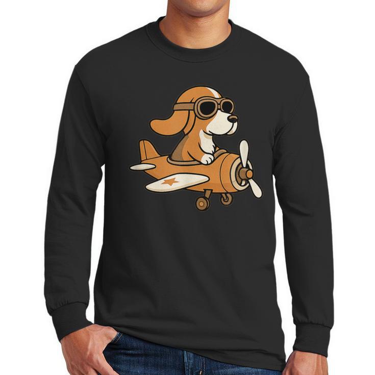 Beagle Flying a Plane Pilot Airplane Dog Mom Dad Men Long Sleeve T-Shirt