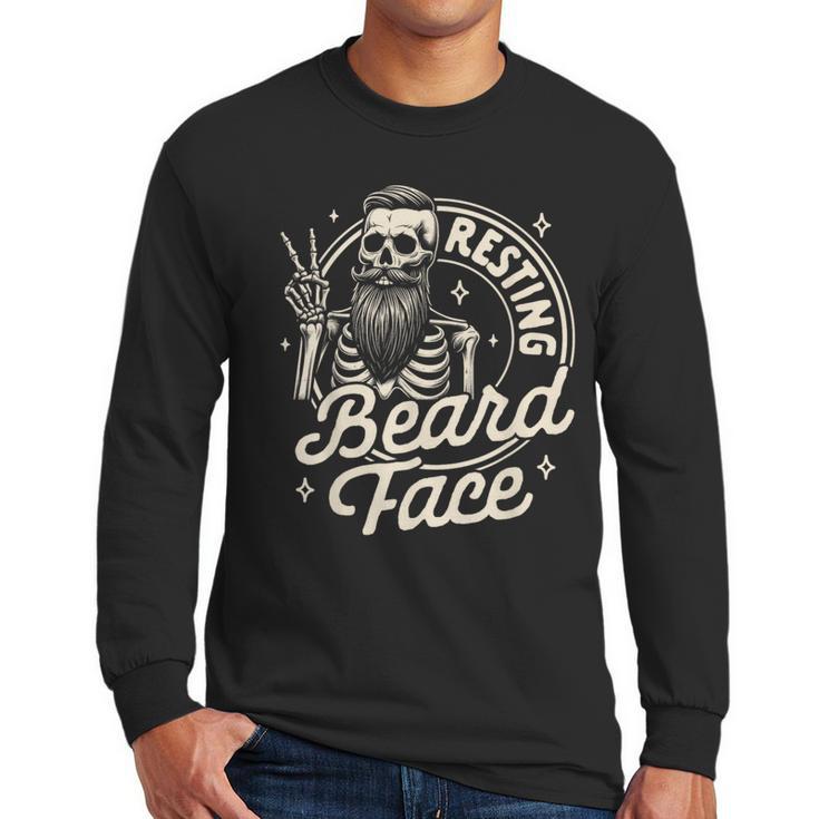 Bearded Dad Daddy Papa Father’s Day Resting Beard Face Men Long Sleeve T-Shirt