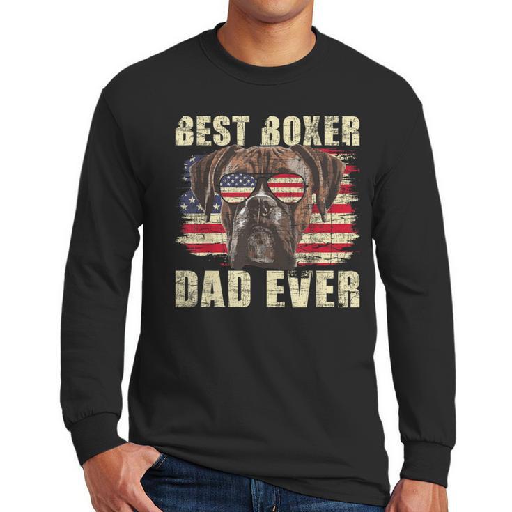 Best Boxer Dad Ever USA Flag American Dog Animal Lover Men Long Sleeve T-Shirt