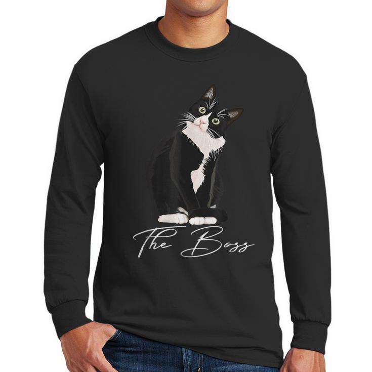Boss Tuxedo Cat Lovers Tee Shirt For Mom Dad Men Long Sleeve T-Shirt