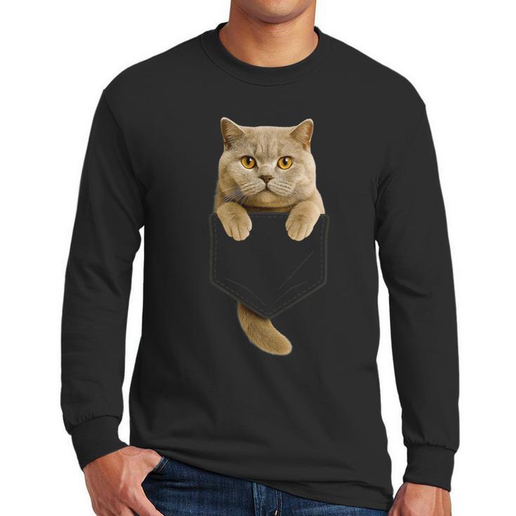 British Shorthair Cat Pocket Cat Mom Cat Dad Cat Lover Men Long Sleeve T-Shirt