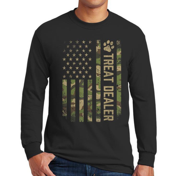 Camo Cat Treat Dealer American Flag US Cat Dad 4th Of July For Men Women Men Long Sleeve T-Shirt
