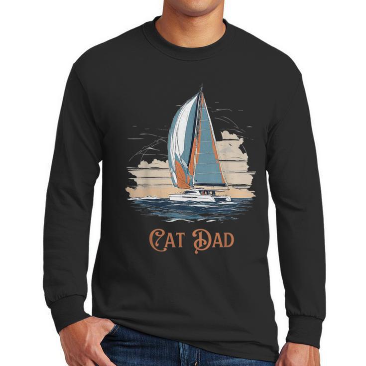 Cat Dad  Vintage Catamaran Sailing Men Long Sleeve T-Shirt