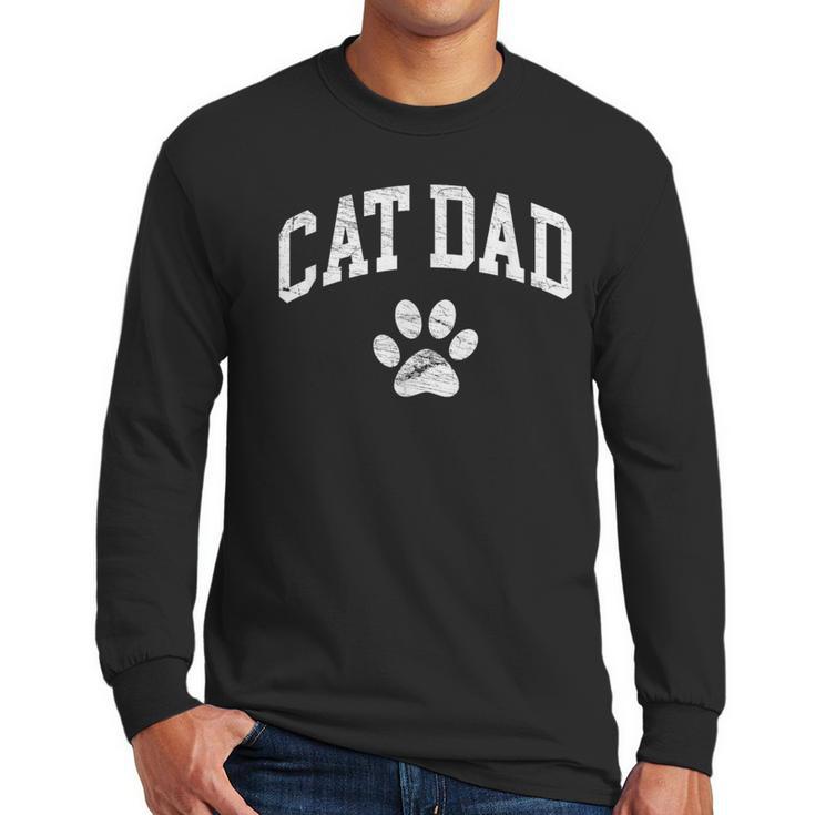 Cat Dad Vintage Distressed Cat Paw Men Long Sleeve T-Shirt