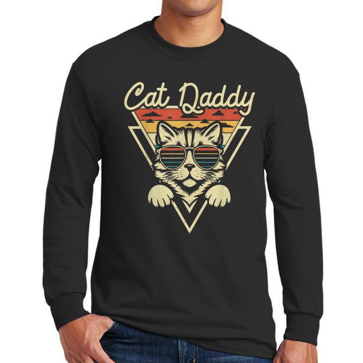 Cat Daddy Retro Sunglasses Cat Fur Dad Papa Vintage Cat Dad Men Long Sleeve T-Shirt