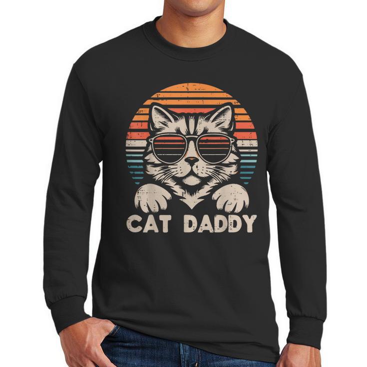 Cat Daddy Sunglasses Sunset Retro Fur Dad Papa Kitten Men Men Long Sleeve T-Shirt