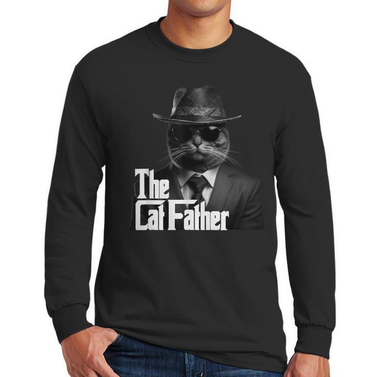 The Catfather Fathersday Best Birthday Cat Dad Men Long Sleeve T-Shirt
