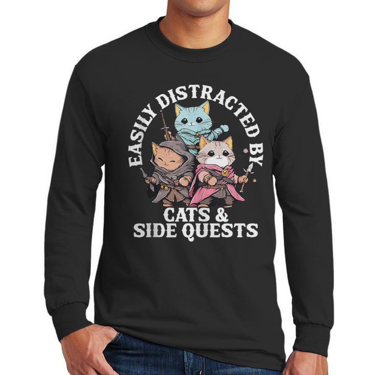 Cats Side Quest Distracted Tabletop Men Women Kids Dad Men Long Sleeve T-Shirt