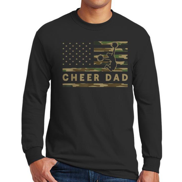 Cheer Dad Camo American Flag Cheerleader Supporter Men Long Sleeve T-Shirt