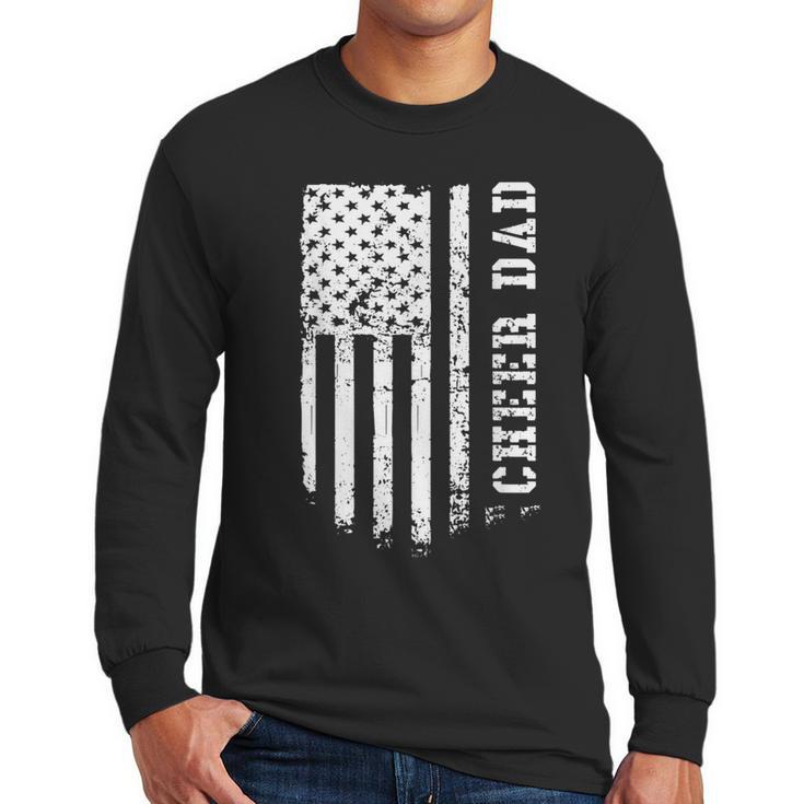 Cheer Dad Cheerleading American Flag Fathers Day Cheerleader Men Long Sleeve T-Shirt
