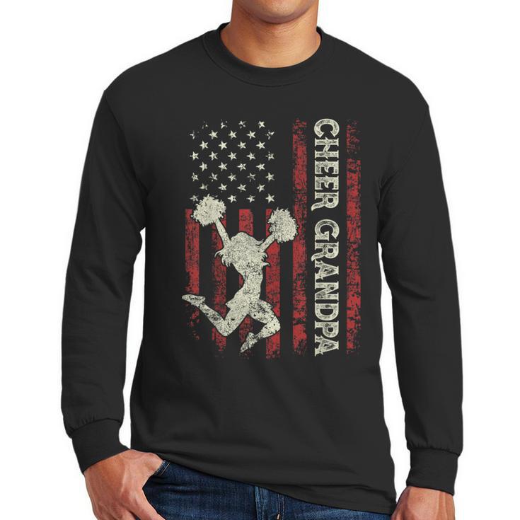 Cheer Grandpa US Flag Dad Patriotic Cheerleader Fathers Day Men Long Sleeve T-Shirt