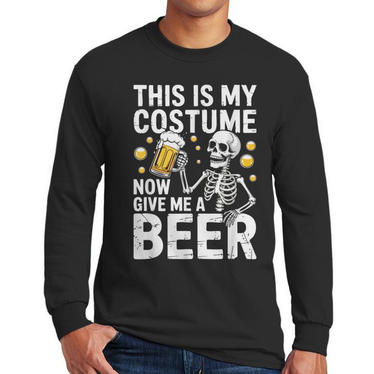 This Is My Costume Give Me A Beer Shirt Men Dad Halloween Men Long Sleeve T-Shirt