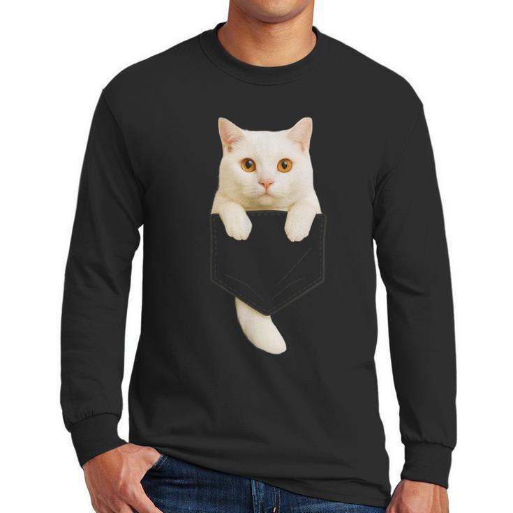 Cute Cat Pocket Cat Mom Cat Dad Cat Lover Men Long Sleeve T-Shirt