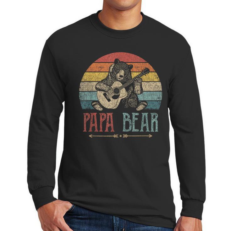 Cute Papa Bear Vintage Father's Day Retro Dad Guitar Men Long Sleeve T-Shirt