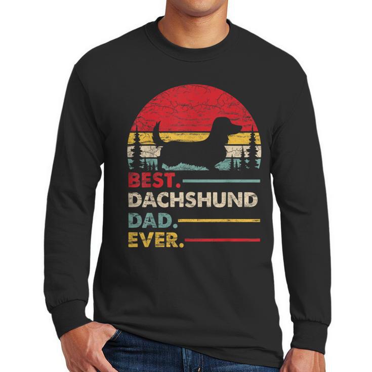 Dachshund Long Haired Best Dad Ever Dog Vintage Retro Men Long Sleeve T-Shirt