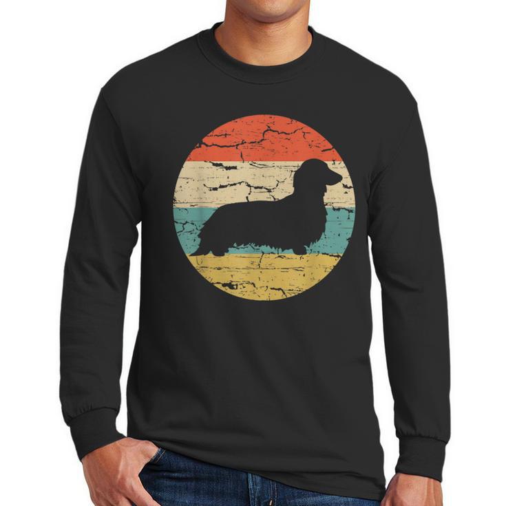 Dachshund Long Haired Dog Vintage Mom Dad Retro Men Long Sleeve T-Shirt