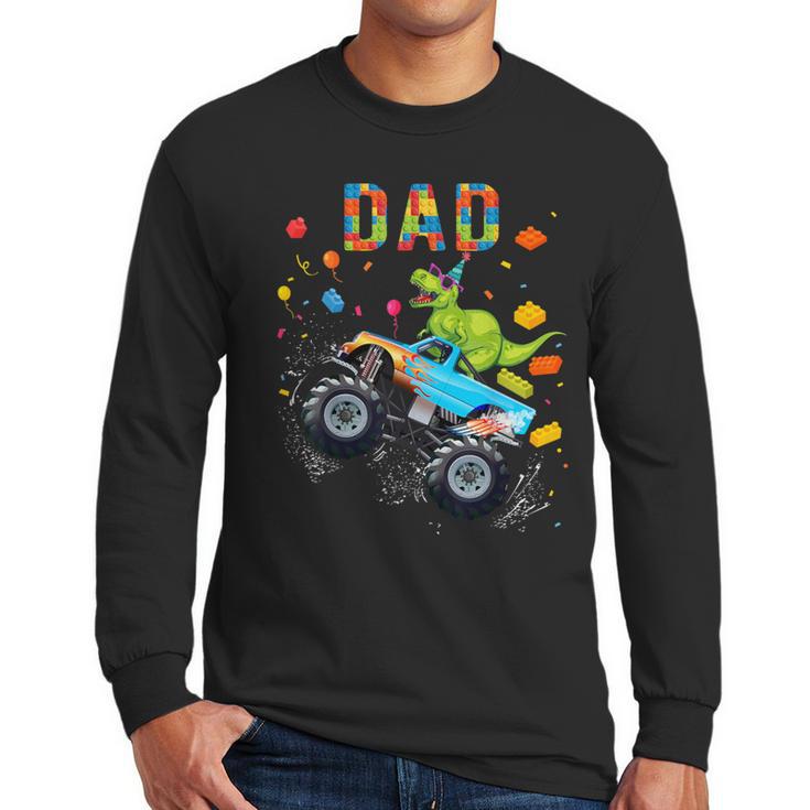 Dad Building Blocks Monster Truck Dinosaur Birthday Men Long Sleeve T-Shirt