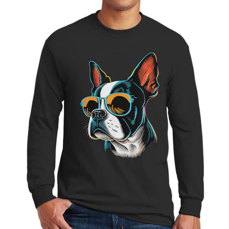 Dad Mom Cool Dog Sunglasses Boston Terrier Men Long Sleeve T-Shirt