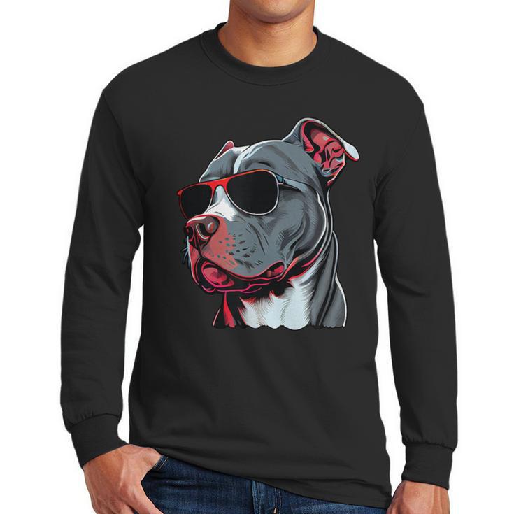 Dad Mom Cool Dog Sunglasses Pitbull Men Long Sleeve T-Shirt