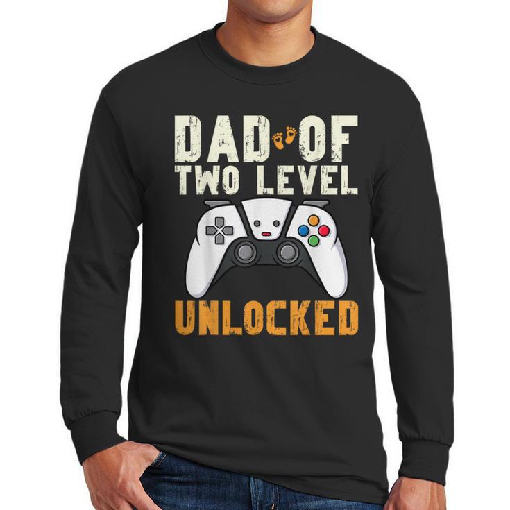 Daddy Again Leveled Up To Dad Of 2 Gamer Dad Level Unlocked Men Long Sleeve T-Shirt