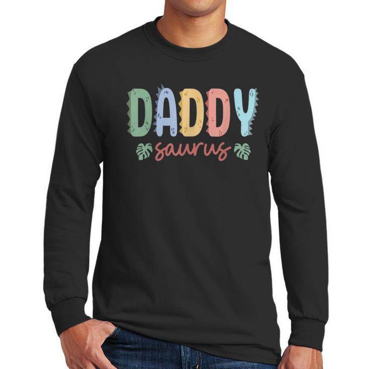 Daddy Saurus Dad Dinosaur Three Rex Birthday Boy Girl Family Men Long Sleeve T-Shirt