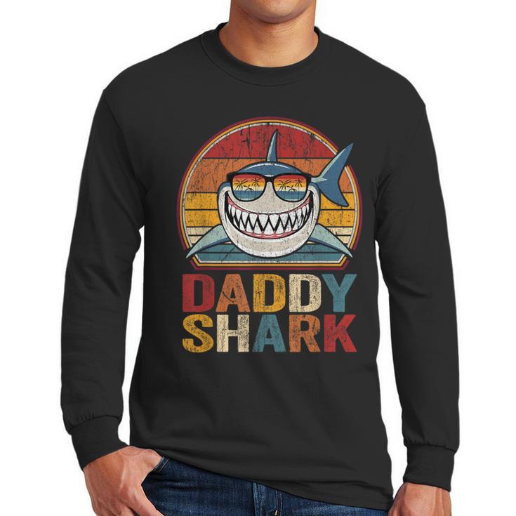Daddy Shark Retro Shark Shirt Pajamas For Dad Dad Men Long Sleeve T-Shirt