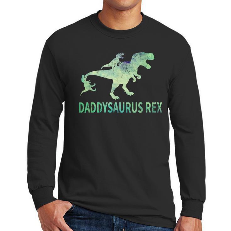 Daddysaurus T Rex Dinosaur Daddy Saurus Dad 2 Two Kids Dino Men Long Sleeve T-Shirt
