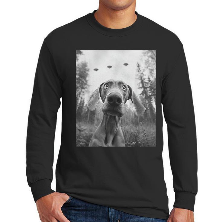 Dog Mom Dad Alien Selfie Weimaraner UFO For Men Women Men Long Sleeve T-Shirt