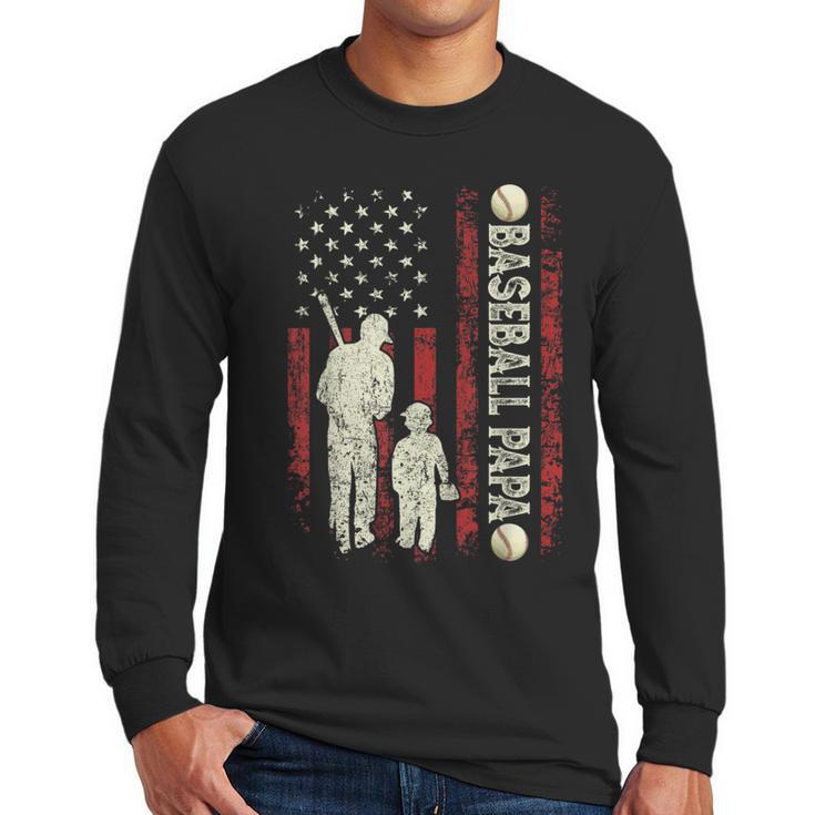 Father's Day Baseball Papa USA Flag Dad Men Baseball Men Long Sleeve T-Shirt