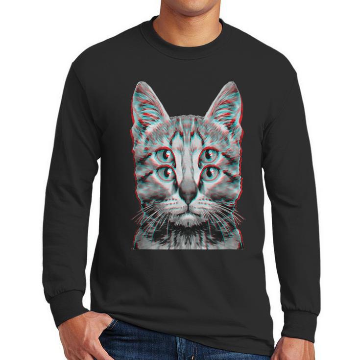 Glitch Weird Cat Kitten Optical Illusion Cat Mom Dad Men Long Sleeve T-Shirt