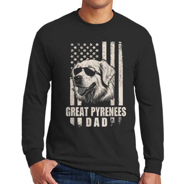 Great Pyrenees Dog Dad American Flag For Father Men Men Long Sleeve T-Shirt