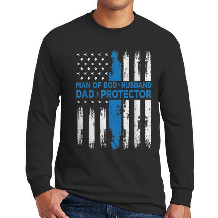 Jesus God Religious Man Of God Husband Dad Protector Men Long Sleeve T-Shirt