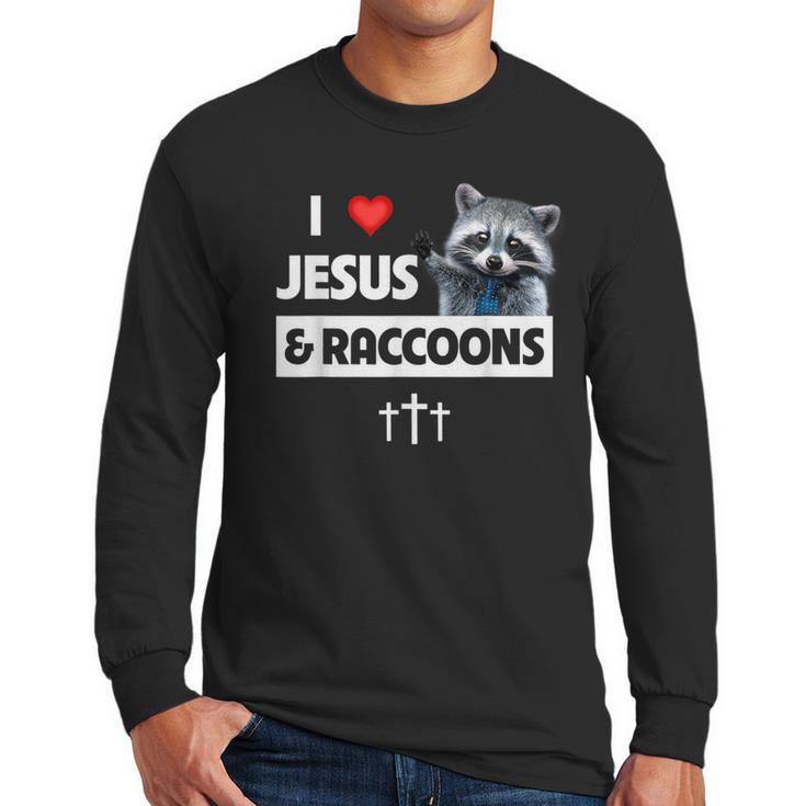 I Love Jesus And Raccoons Mom Dad Christian Love Jesus Bible Men Long Sleeve T-Shirt