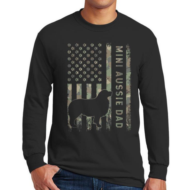Mini Aussie Dad Australian Shepherd Dog Camo USA Flag Men Long Sleeve T-Shirt