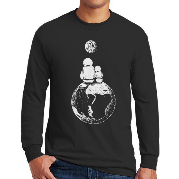 Moon And Astronaut Dad And Baby Space For Father's Day Men Long Sleeve T-Shirt