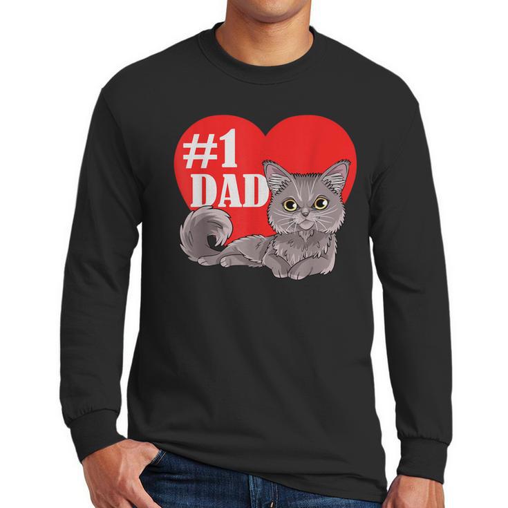 Nebelung Cat 1 Dad Father's Day Daddy Heart Decor For Men Women Kids Men Long Sleeve T-Shirt